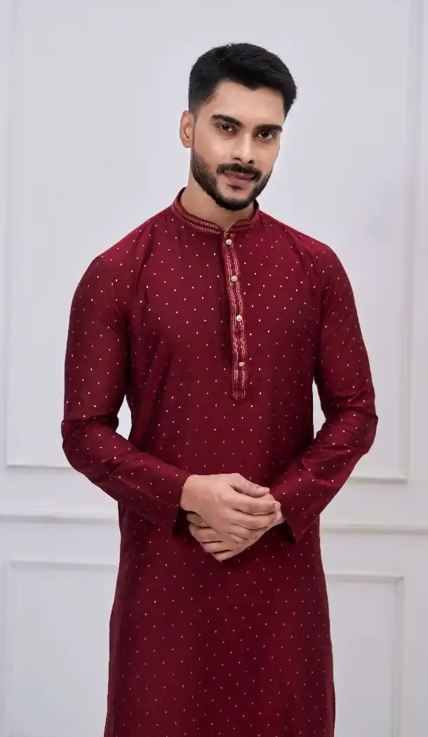 Classic Maroon Silk Kurta Pajama for Men - 218663