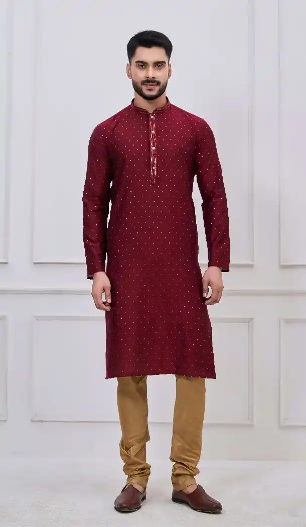 Classic Maroon Silk Kurta Pajama for Men - 218663