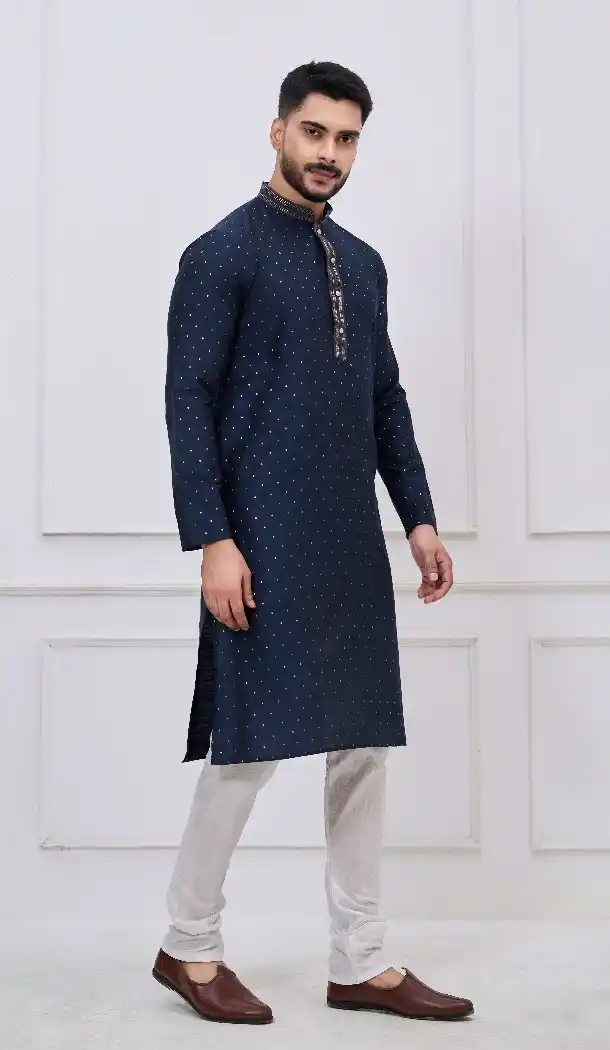 Stylish Navy Blue Party Wear Kurta Pajama - 218664