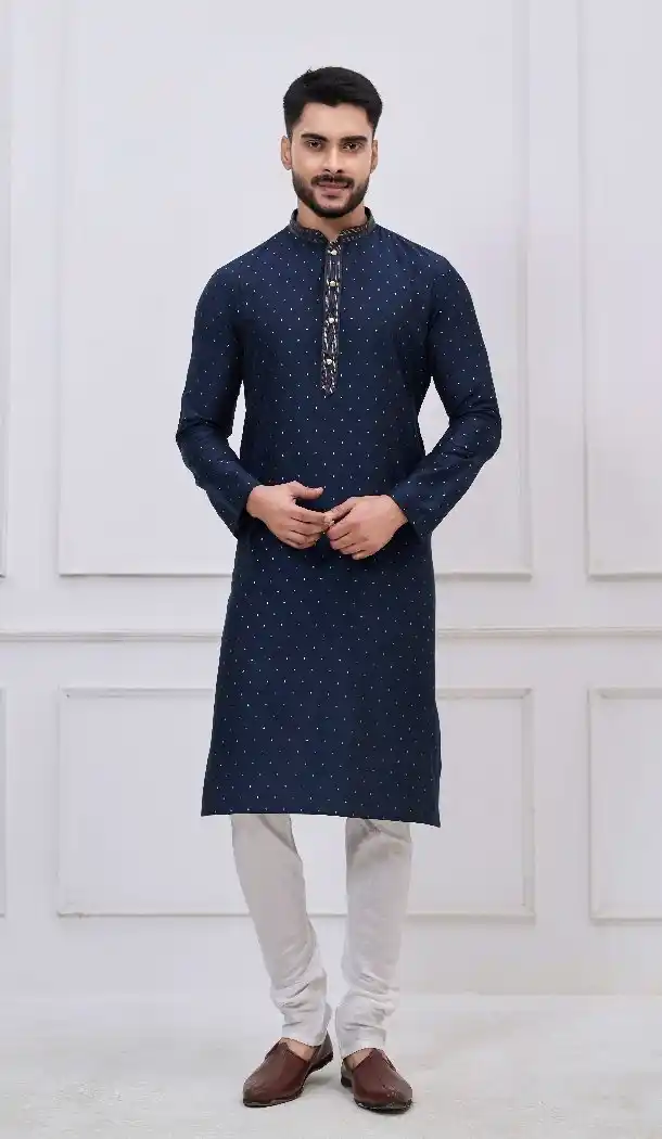 Stylish Navy Blue Party Wear Kurta Pajama - 218664