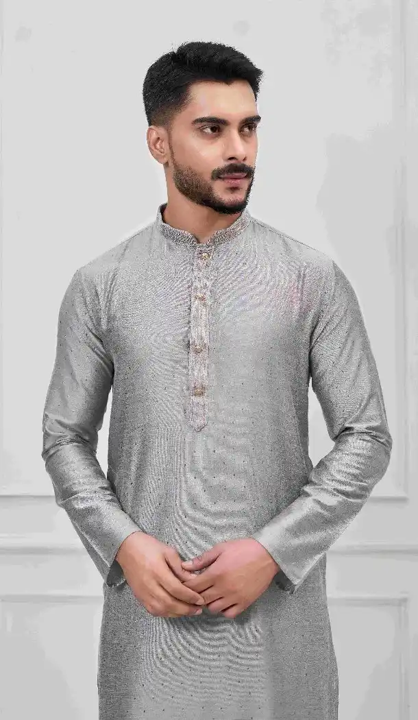 Premium Grey Silk Kurta Pajama for Men - 218665