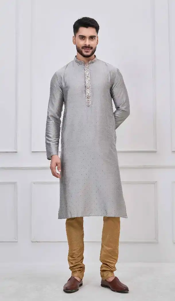 Premium Grey Silk Kurta Pajama for Men - 218665