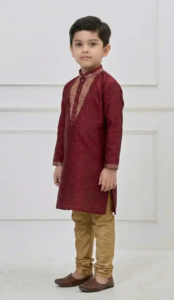 Royal Maroon Silk Kurta Pajama for Boys - 218669