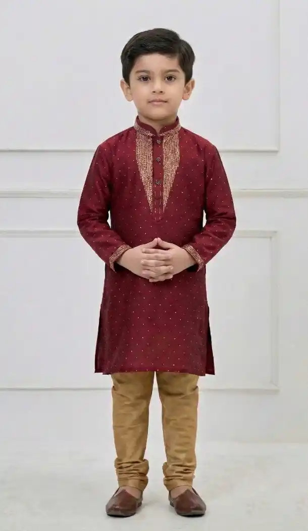 Royal Maroon Silk Kurta Pajama for Boys - 218669