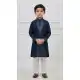 Boys Navy Blue Silk Kurta Set - 218671