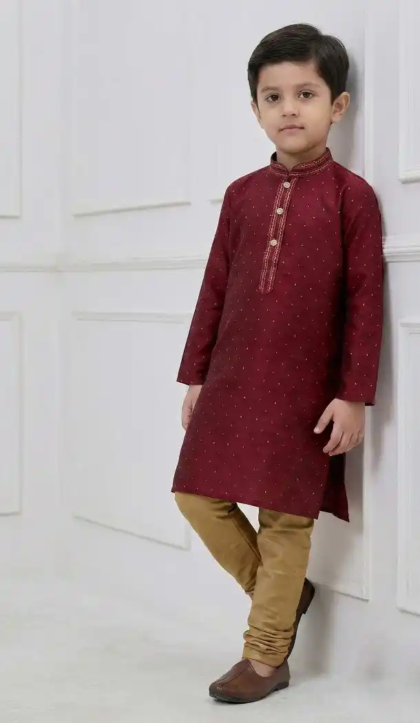 Classic Maroon Silk Kurta Pajama for Boys - 218672