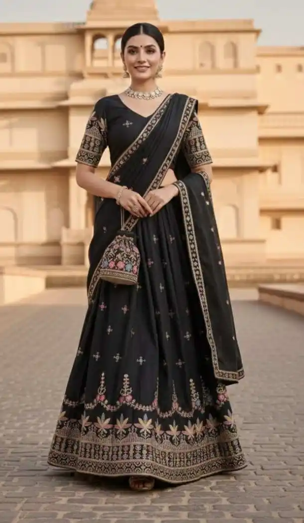 Black Georgette Embroidery Party Wear Lehenga Choli - 218736