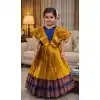 Shop Mustard Lichi Silk Jacquard Girl Lehenga - 218803