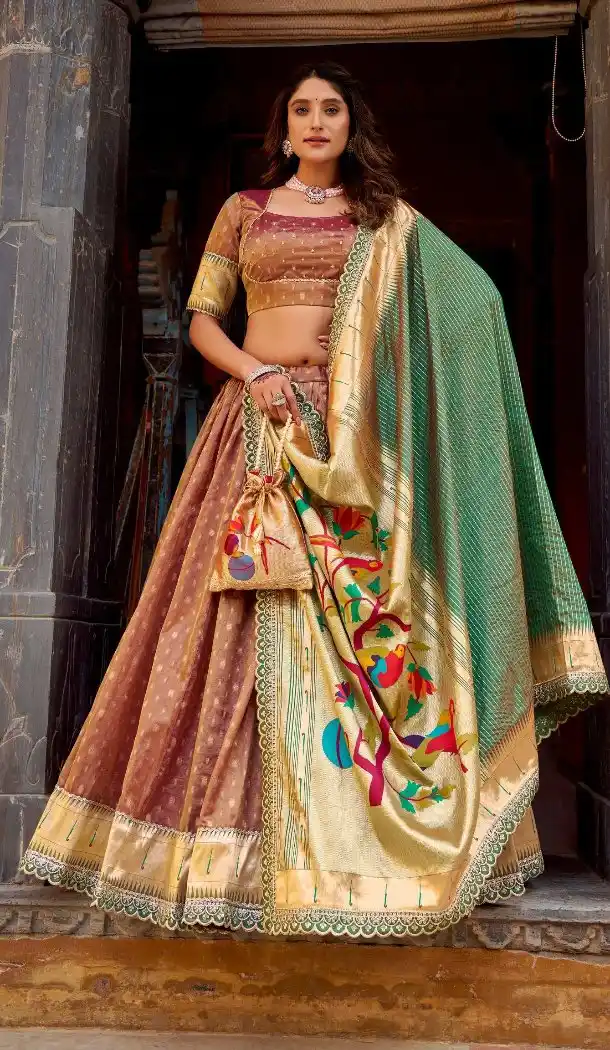 Peach Pink Organza Designer Lehenga Choli - 218833