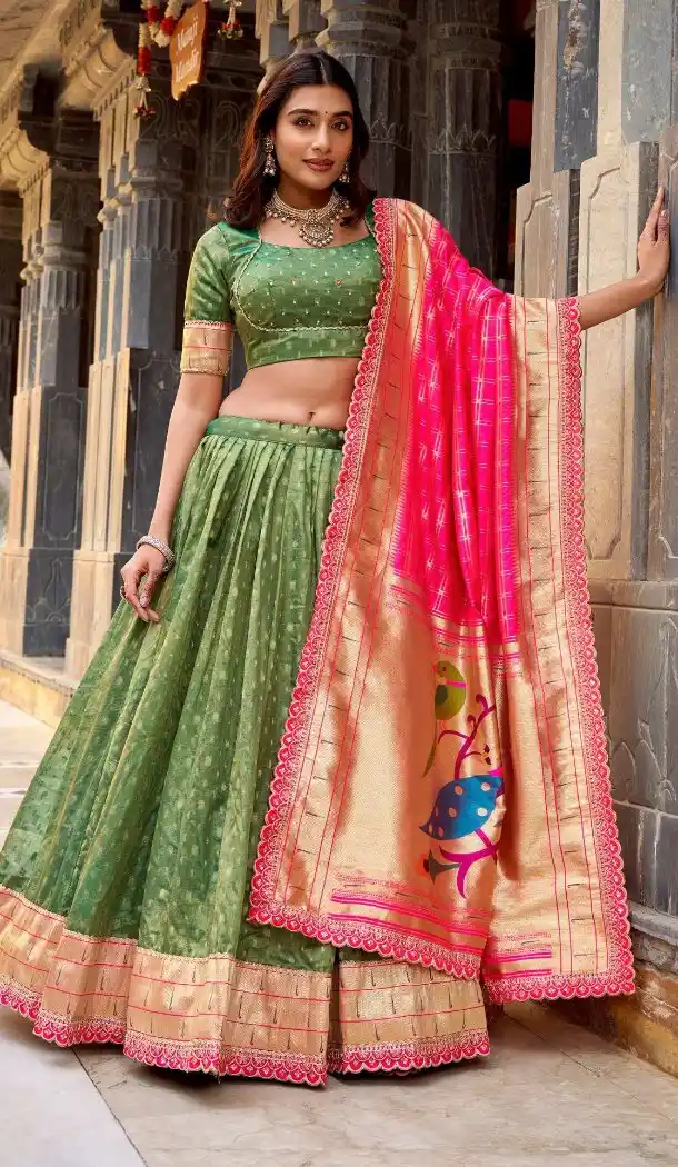 Green Lace Border Designer Lehenga Choli - 218835