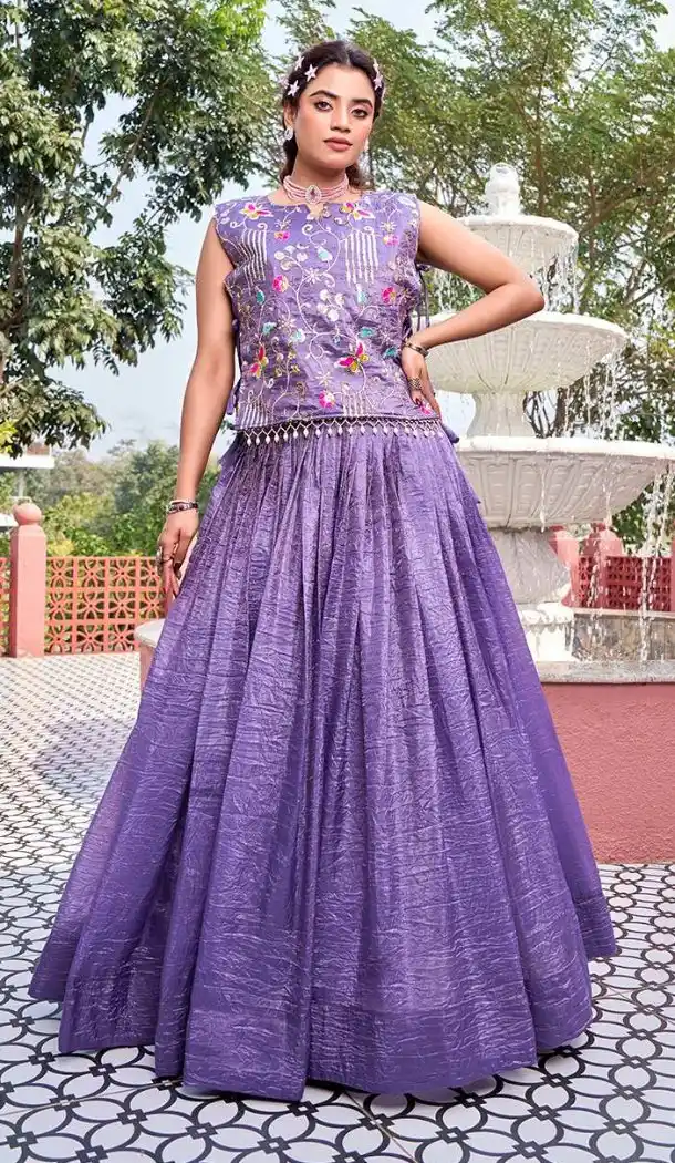 Lavender Gold Crush Silk Party Wear Lehenga - 218866