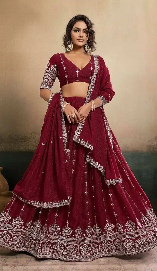 Maroon Georgette Embroidery Party Wear Lehenga Choli - 218979