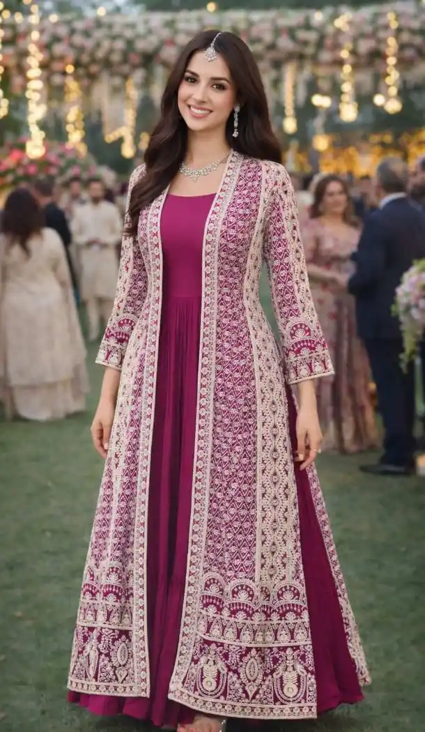 Purple Chinon Silk Heavy Embroidery Gown - 219008