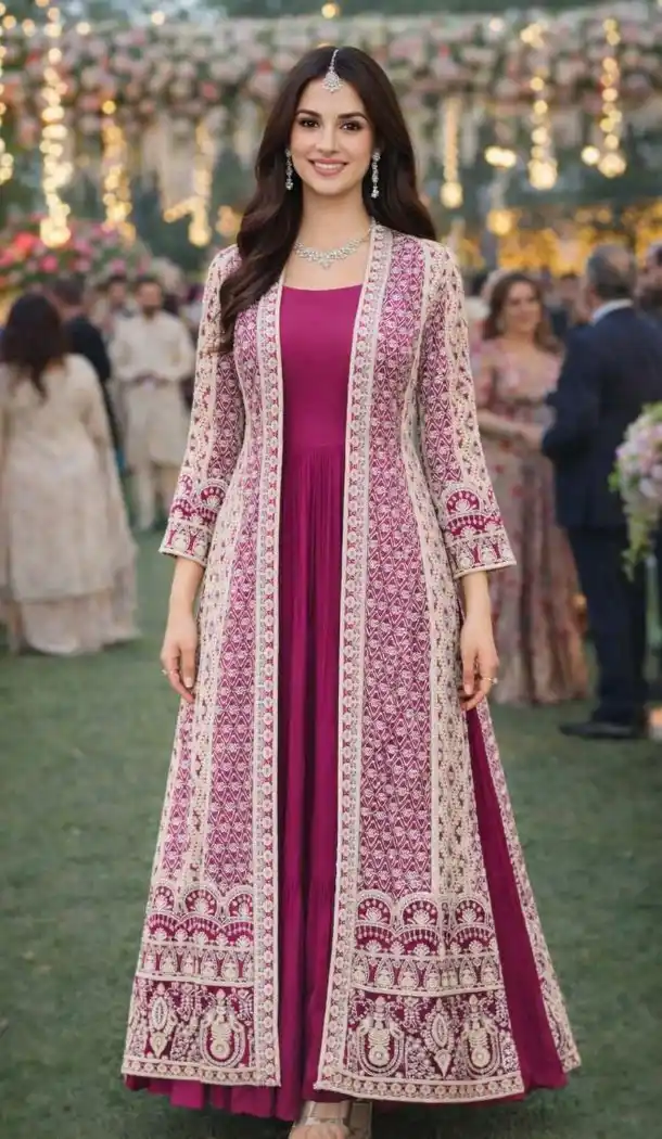 Purple Chinon Silk Heavy Embroidery Gown - 219008
