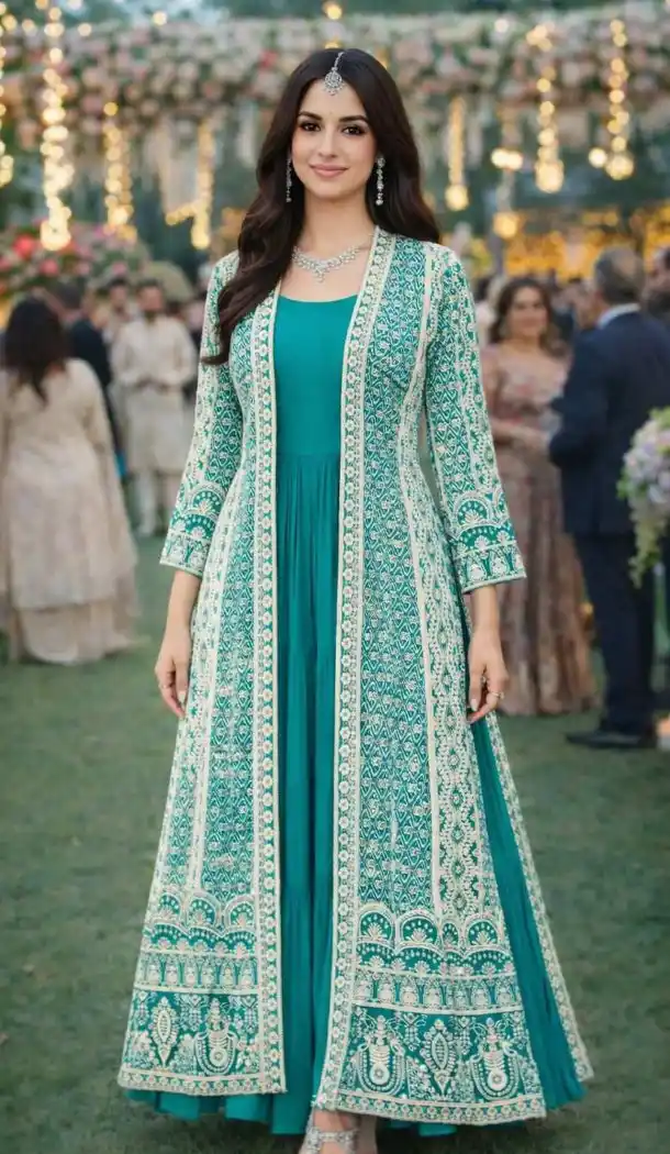 Royal Blue Chinon Silk Work Gown - 219009