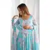 Shop Sky Blue Faux Georgette Printed Plus Size Anarkali - 219191