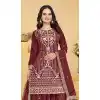 Shop Maroon Natural Crepe Embroidery Palazzo Suit - 219199