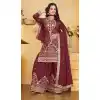 Shop Maroon Natural Crepe Embroidery Palazzo Suit - 219199