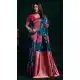 Teal Blue Soft Silk Jacquard Work Party Wear Saree - 219470