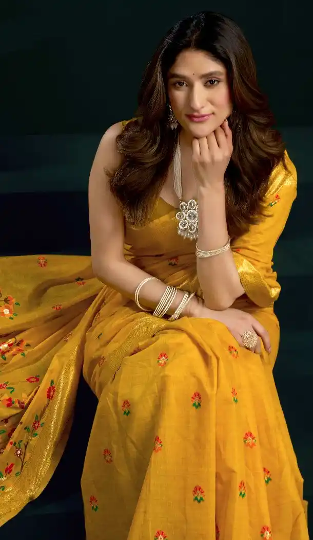 Yellow Cotton Mina Work Party Wear Saree - 219474