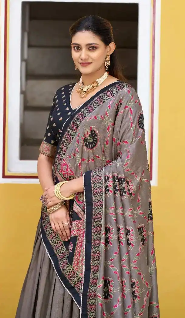 Elegant Black Tasar Silk Party Wear Lehenga - 219490