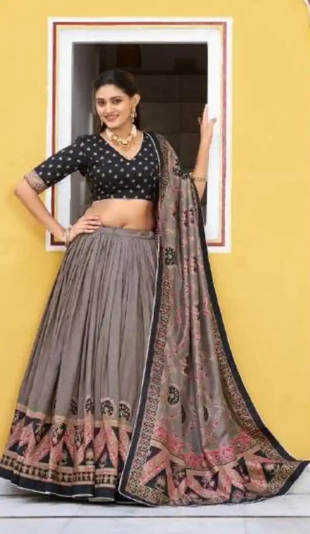 Elegant Black Tasar Silk Party Wear Lehenga - 219490