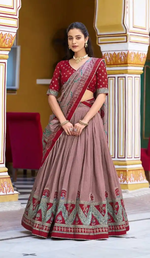 Maroon Tasar Silk Lace Border Lehenga - 219492
