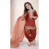 Orange Pure Crepe Sequence Work Kids Girls Suit - 219534