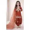Orange Pure Crepe Sequence Work Kids Girls Suit - 219534