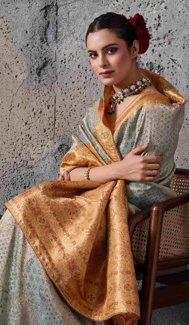 Grey Kanjivaram Silk Meenakari Weaving Traditional Wear Saree - 219564