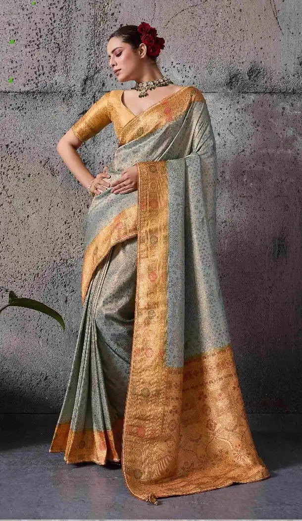 Grey Kanjivaram Silk Meenakari Weaving Traditional Wear Saree - 219564