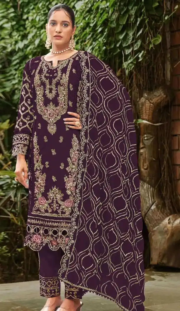 Purple Georgette Zari Work Pakistani Suit - 219581