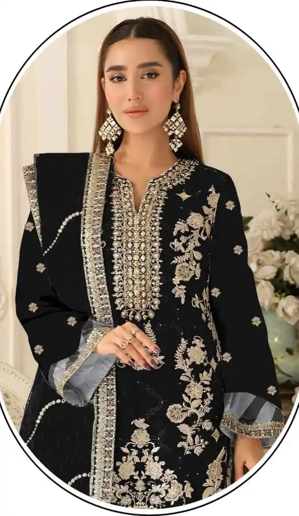 Elegant Black Sequence Work Silk Pakistani Suit - 219584