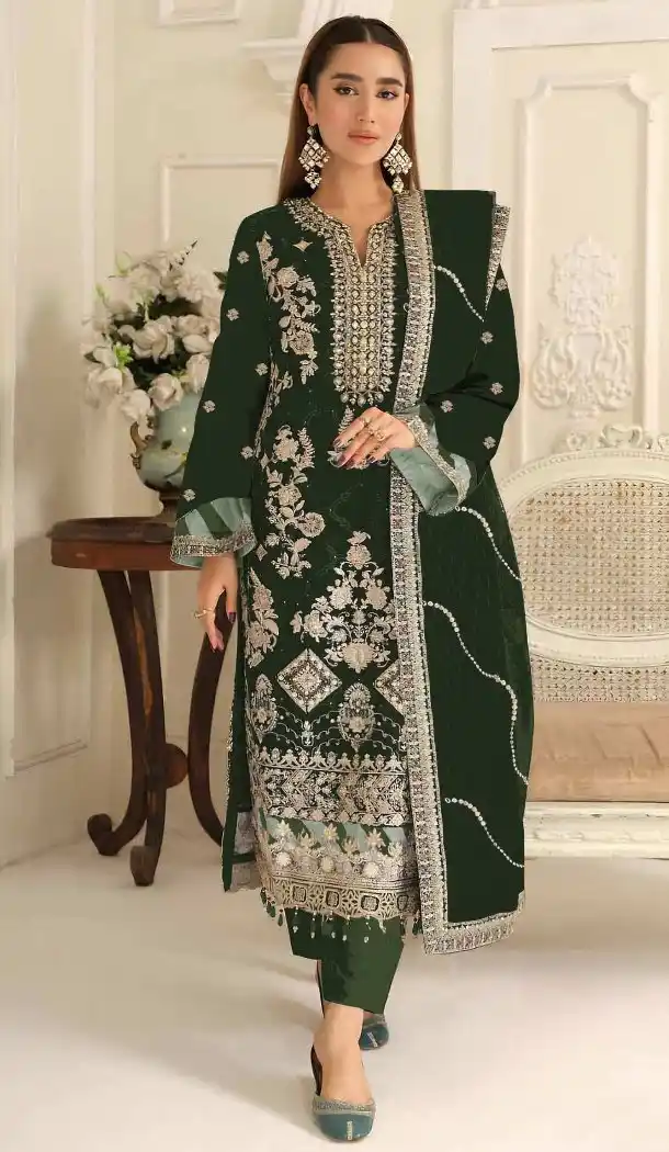 Designer Silk Embroidery Zari Pakistani Suit - 219585
