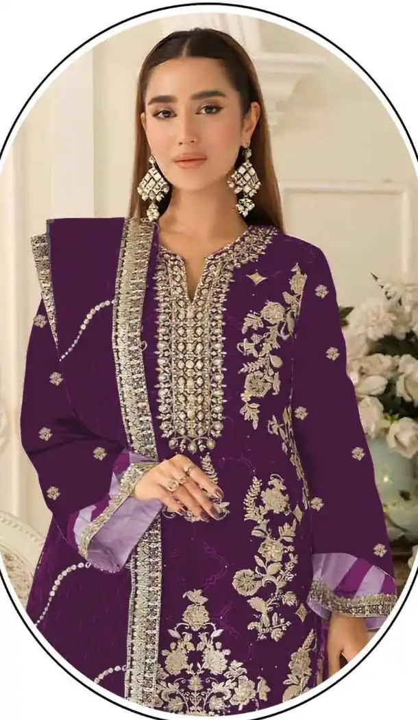 Purple Silk Embroidery Pakistani Suit - 219587
