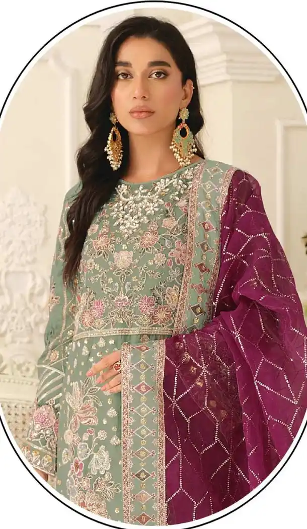 Stylish Green Chiffon Sequence Work Pakistani Suit - 219588