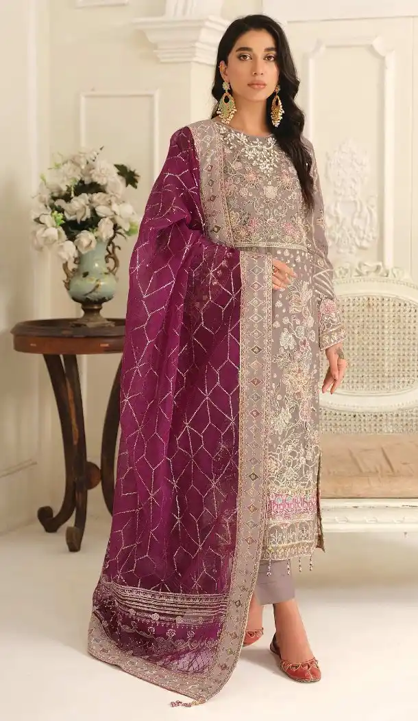 Magenta Embroidery Zari Work Suit - 219589