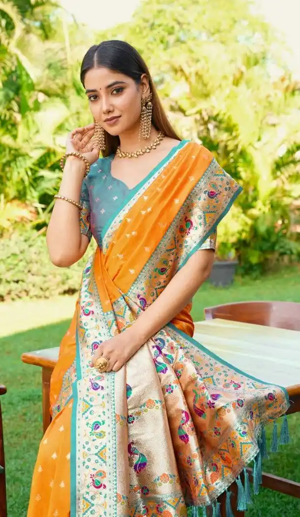 Mustard Soft Silk Gold Zari Meenakari Party Wear Saree - 219598