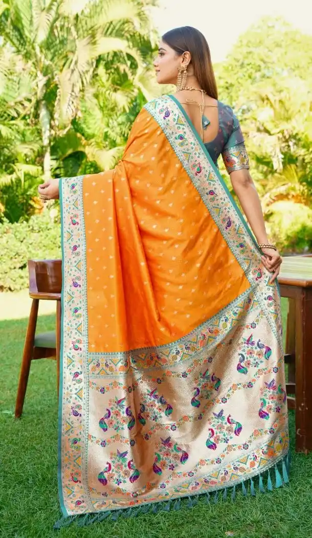 Mustard Soft Silk Gold Zari Meenakari Party Wear Saree - 219598