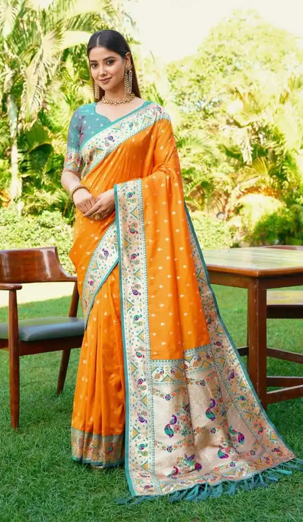 Mustard Soft Silk Gold Zari Meenakari Party Wear Saree - 219598