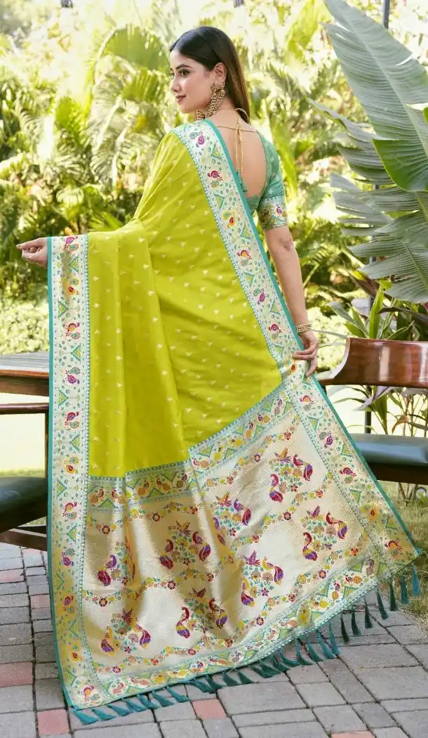 Parrot Green Soft Silk Paithani Work Saree - 219599