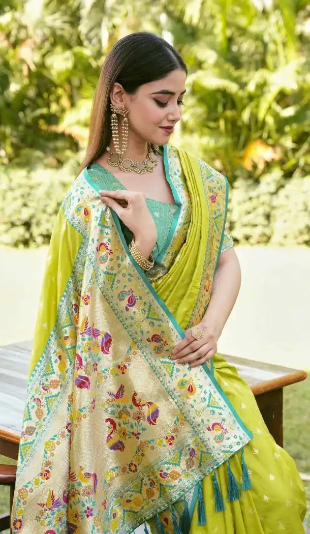 Parrot Green Soft Silk Paithani Work Saree - 219599