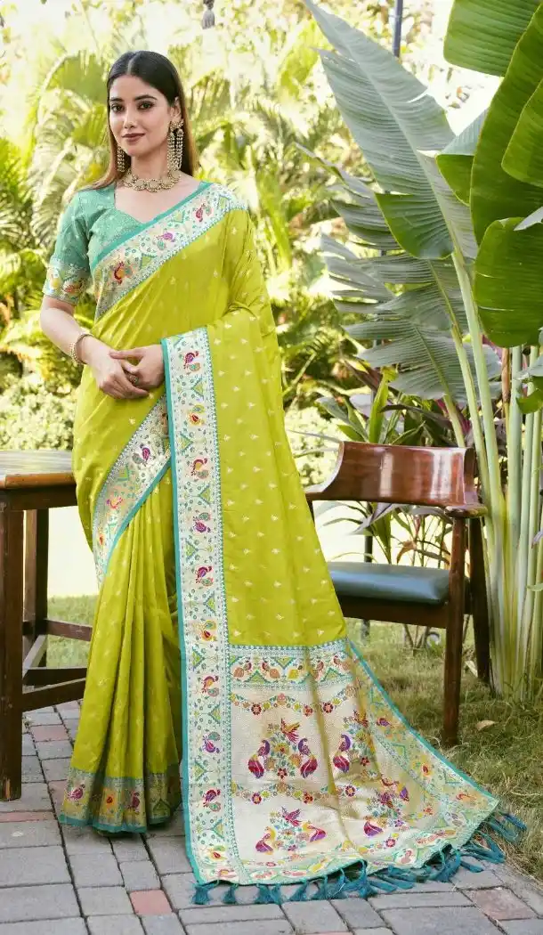 Parrot Green Soft Silk Paithani Work Saree - 219599