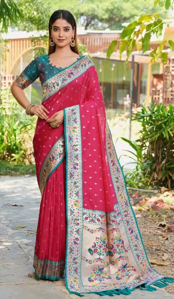 Dark Pink Soft Silk Meenakari Party Wear Saree - 219600
