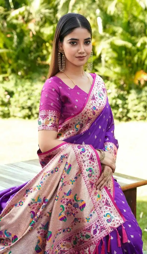 Purple Soft Silk Gold Zari Woven Party Wear Saree - 219601