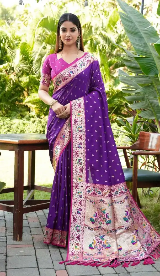 Purple Soft Silk Gold Zari Woven Party Wear Saree - 219601