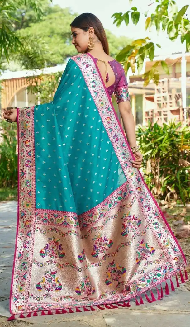 Rama Blue Soft Silk Meenakari Paithani Party Wear Saree - 219602