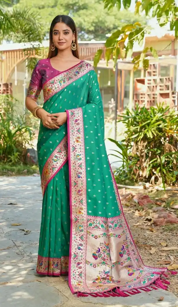 Rama Green Soft Silk Zari Woven Party Wear Saree - 219603