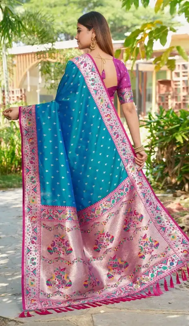 Teal Blue Soft Silk Paithani Pallu Party Wear Saree - 219604