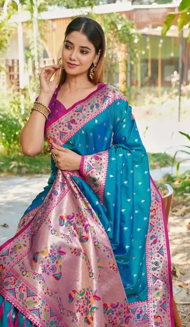 Teal Blue Soft Silk Paithani Pallu Party Wear Saree - 219604